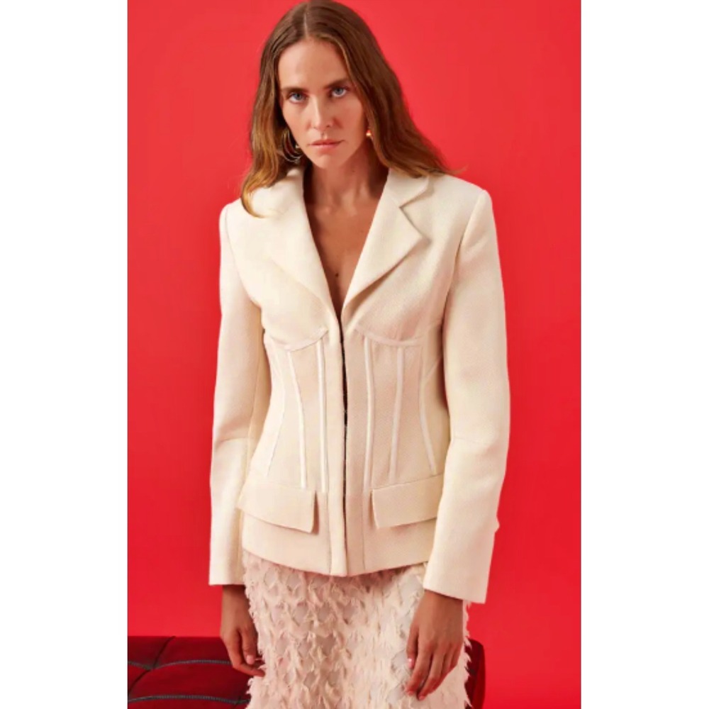 Nocturne Ecru Double-Breasted Underwire Detailed Jacket $415rt sz S NWT